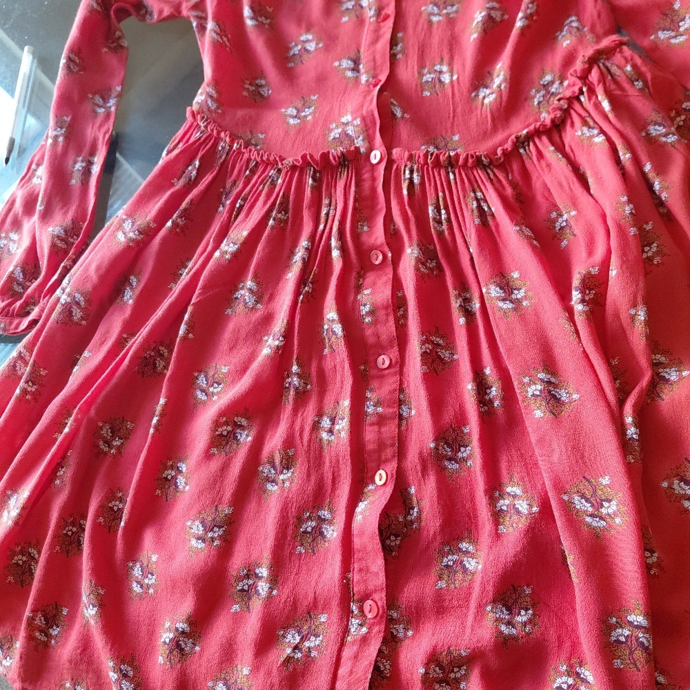 Lucky Brand Womens RED Printed Tiered Long Sleeve Button Down Dress Size XS TP - Picture 5 of 12